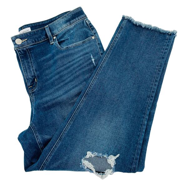 Lane Bryant Blue Denim Med Wash Distressed Torn Stretch Straight Jeans Plus 16 - Picture 1 of 10